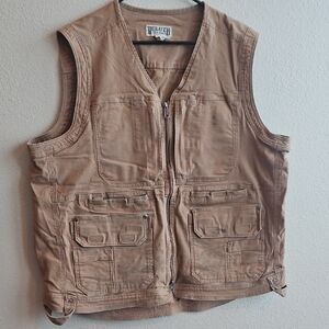 Duluth Trading Co Brown Men Canvas Work Vest with Multiple Pockets